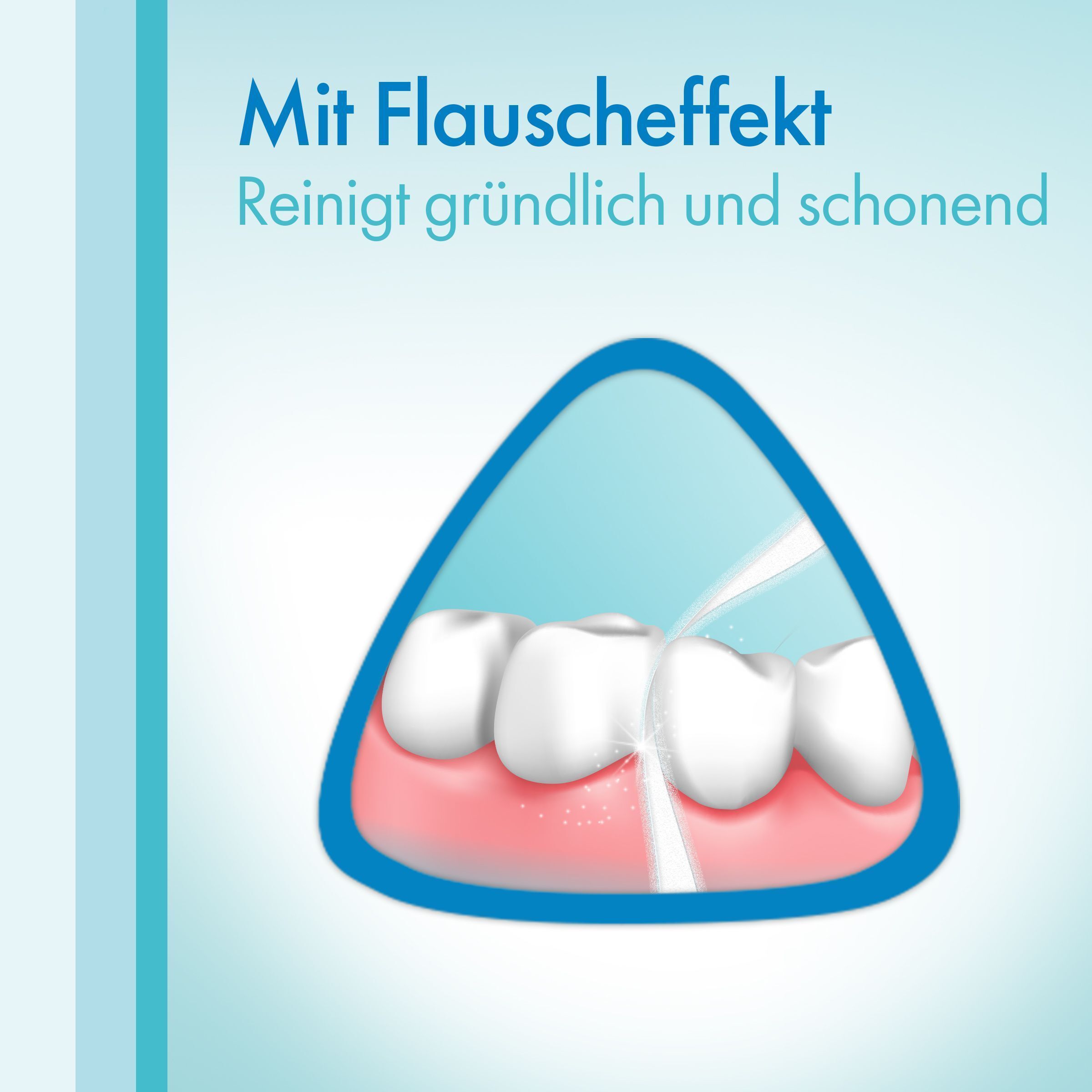 Illustrazione di denti e gengive puliti da un getto d'acqua.