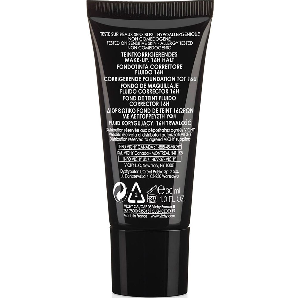 Tubo nero con informazioni sul fondotinta correttore, lunga tenuta 16 ore, 30 ml.