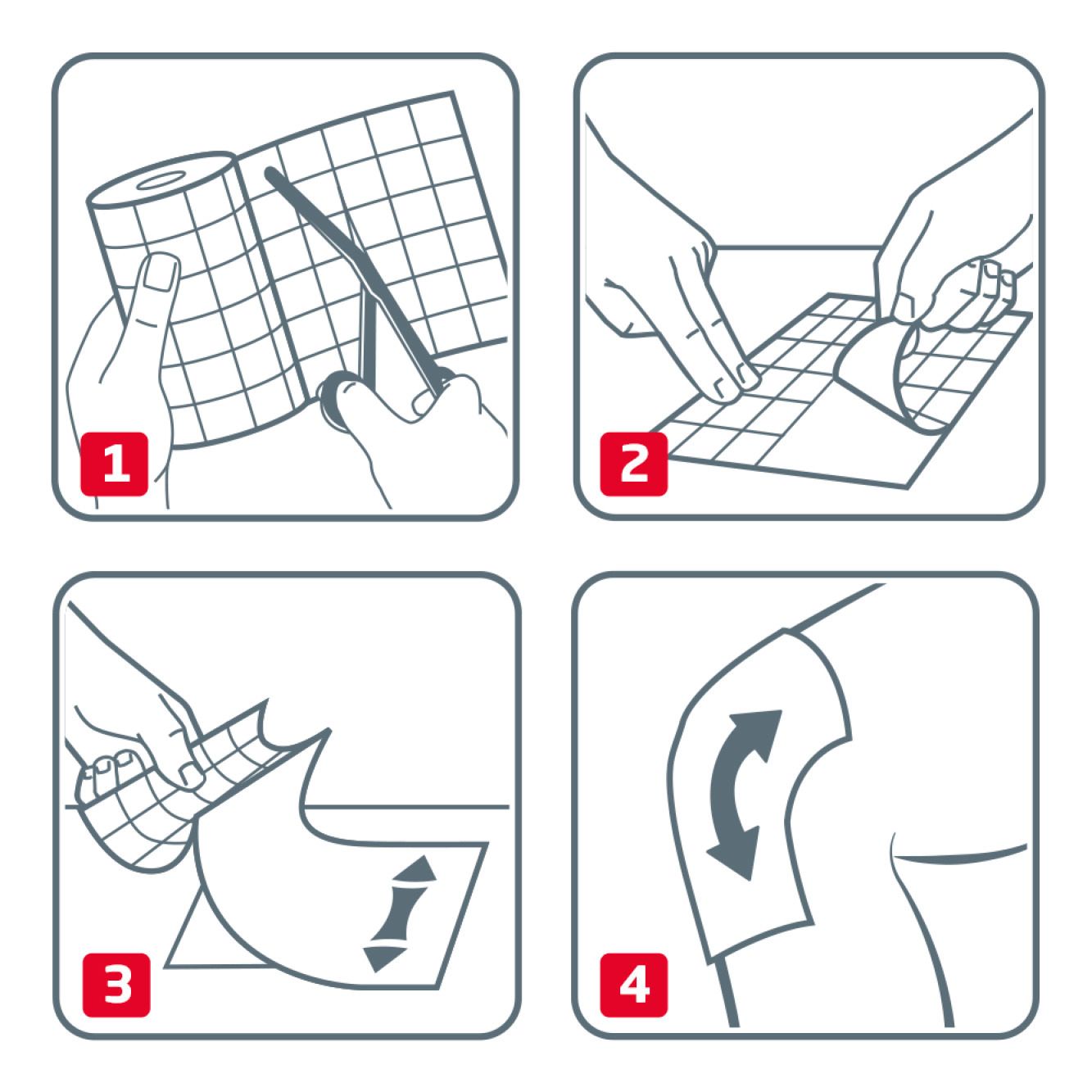 Istruzioni per l'uso di Fixomull® stretch. 4 passaggi illustrati.