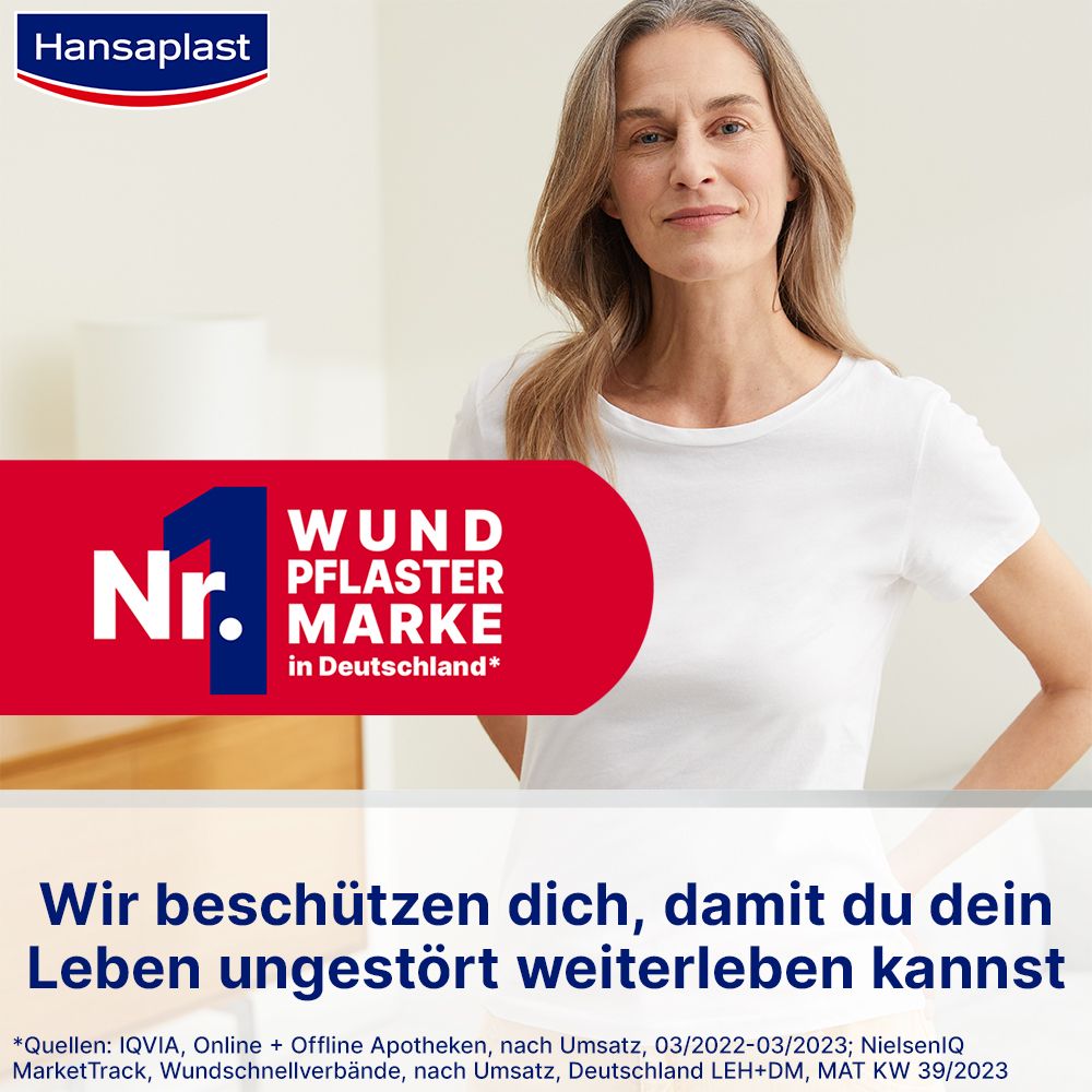 Donna con sigillo 'N. 1 Marchio di cerotti in Germania'. Hansaplast.