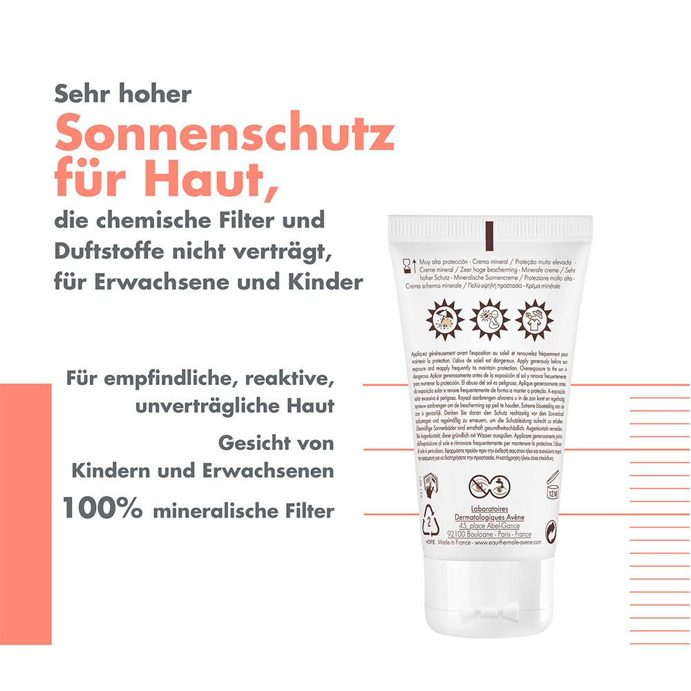 Tubo di crema solare, filtro 100% minerale, per pelli sensibili.