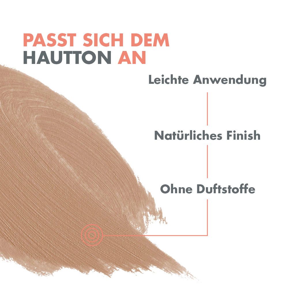 Prodotto con testo e illustrazione. Testo: Si adatta all'incarnato, facile applicazione, finitura naturale, senza profumo.