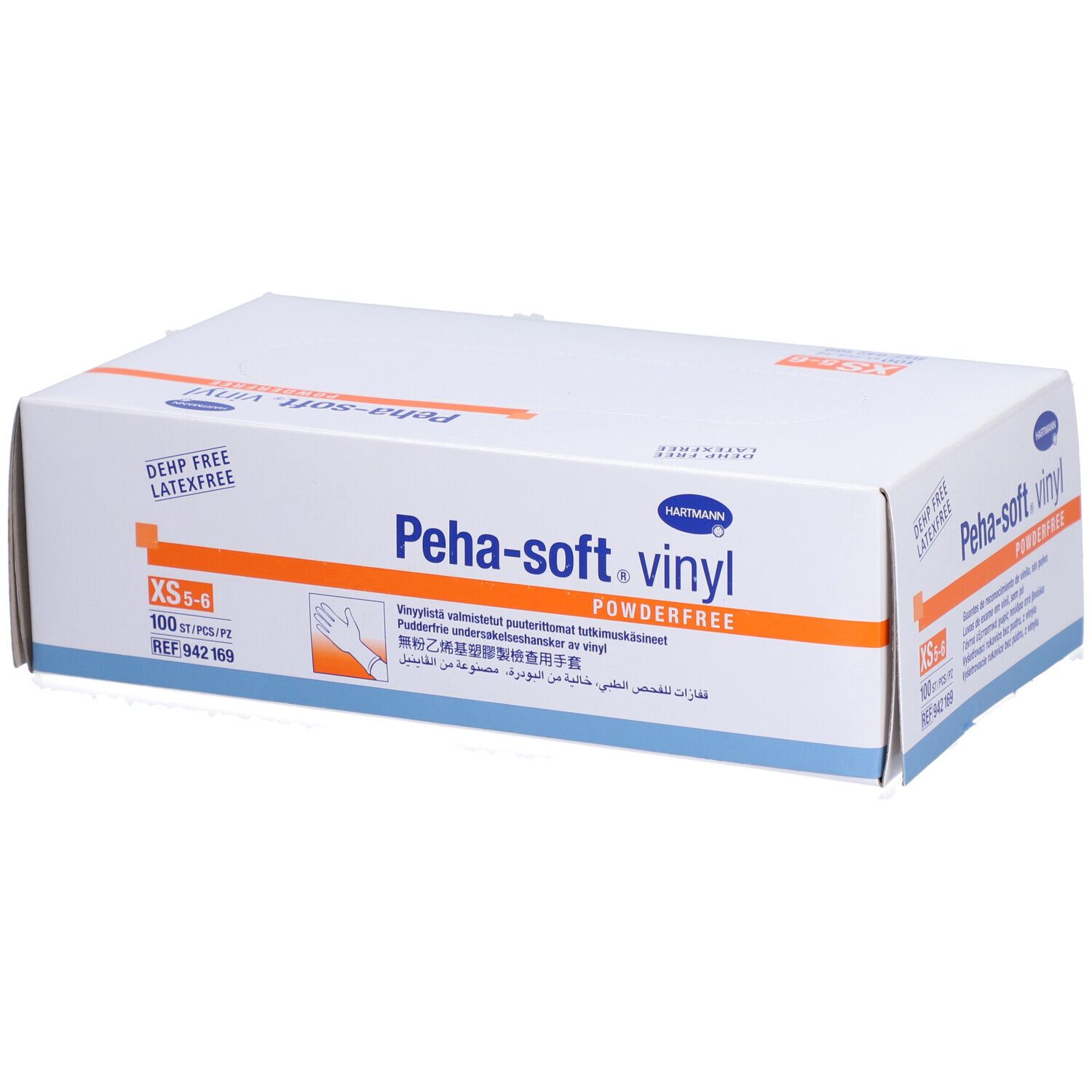 Scatola bianca "Peha-soft vinyl". Guanti da esaminazione senza polvere. Taglia XS-5/6, 100 pezzi.