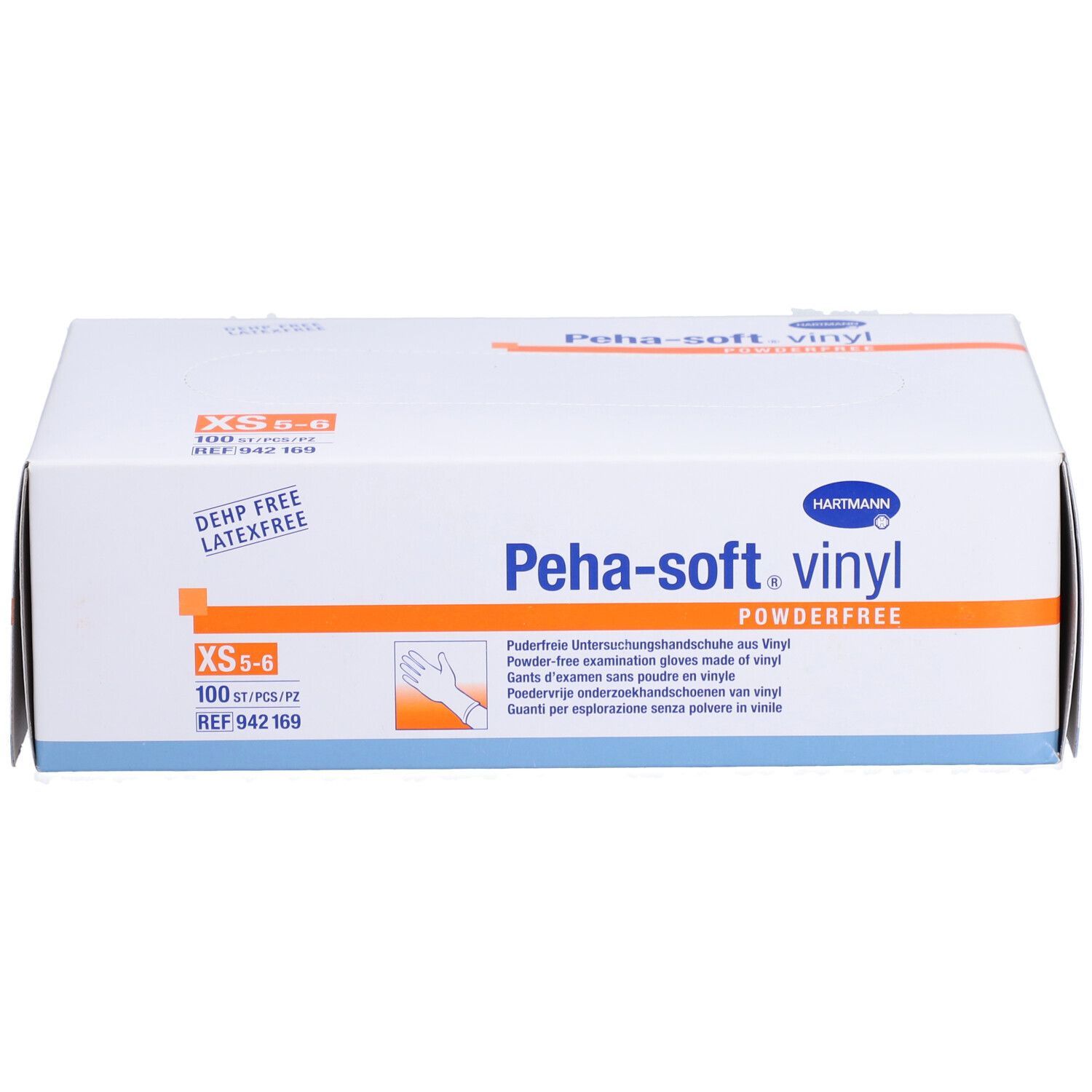 Scatola bianca "Peha-soft vinyl". Guanti da esaminazione senza polvere. Taglia XS-5/6, 100 pezzi.
