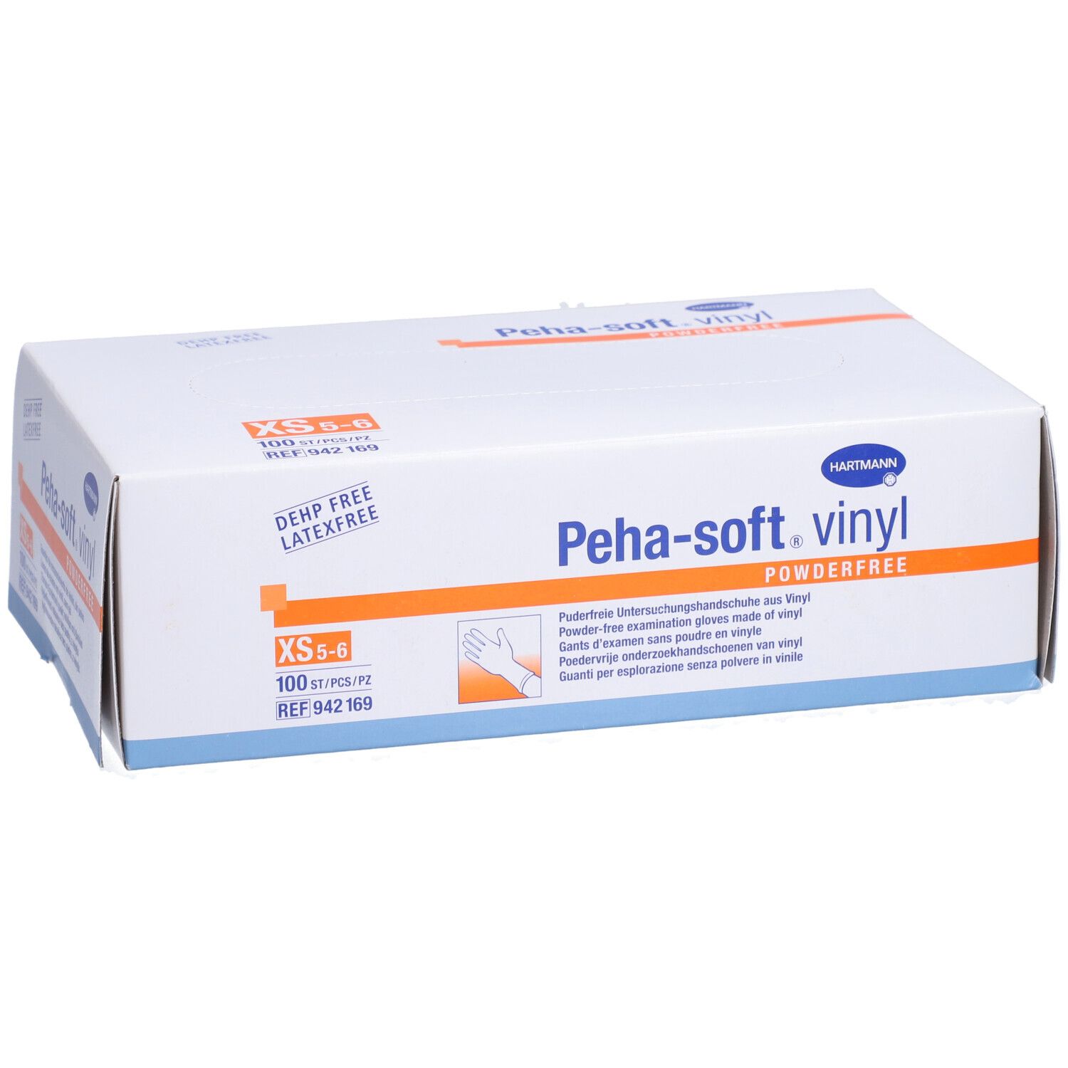 Scatola bianca "Peha-soft vinyl". Guanti da esaminazione senza polvere. Taglia XS-5/6, 100 pezzi.