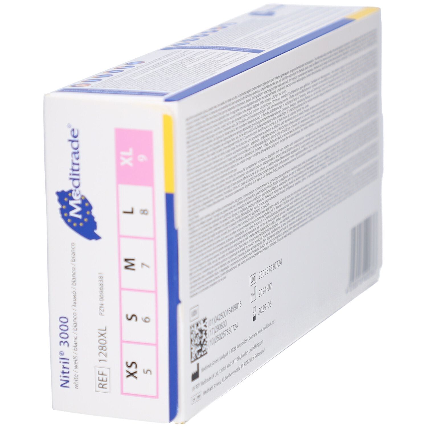 Confezione di guanti Nitril® 3000 Meditrade. Taglie: XS, S, M, L, XL.