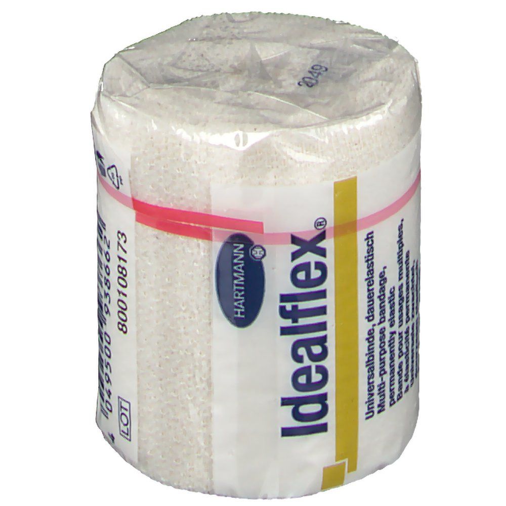 Bendaggio elastico, confezionato. Scritta: Idealflex, Hartmann, multilingue.