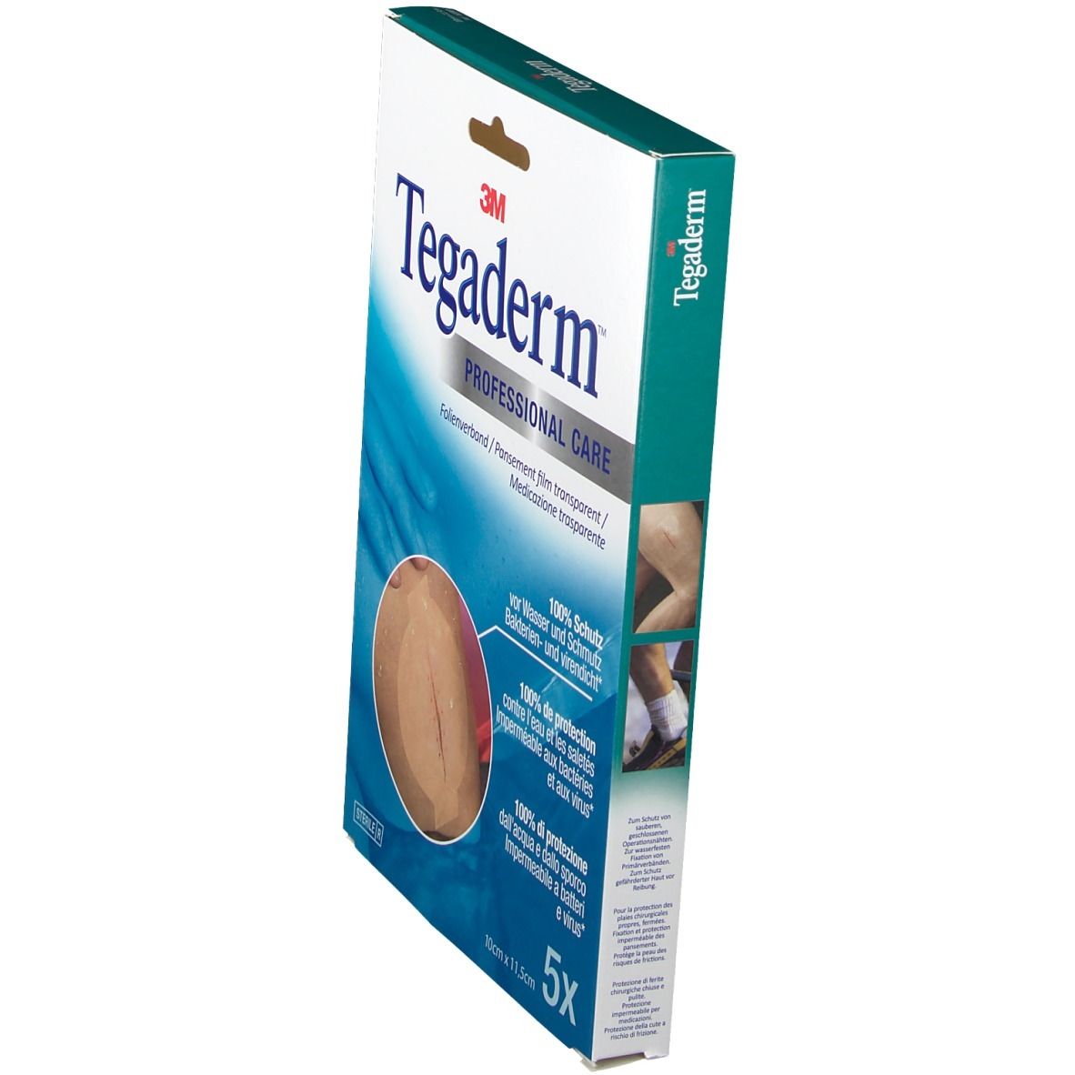 Confezione 3M Tegaderm Professional Care. 5 pezzi. 10x11,5cm. Medicazione trasparente. Protezione 100% da acqua, sporco, batteri e virus.