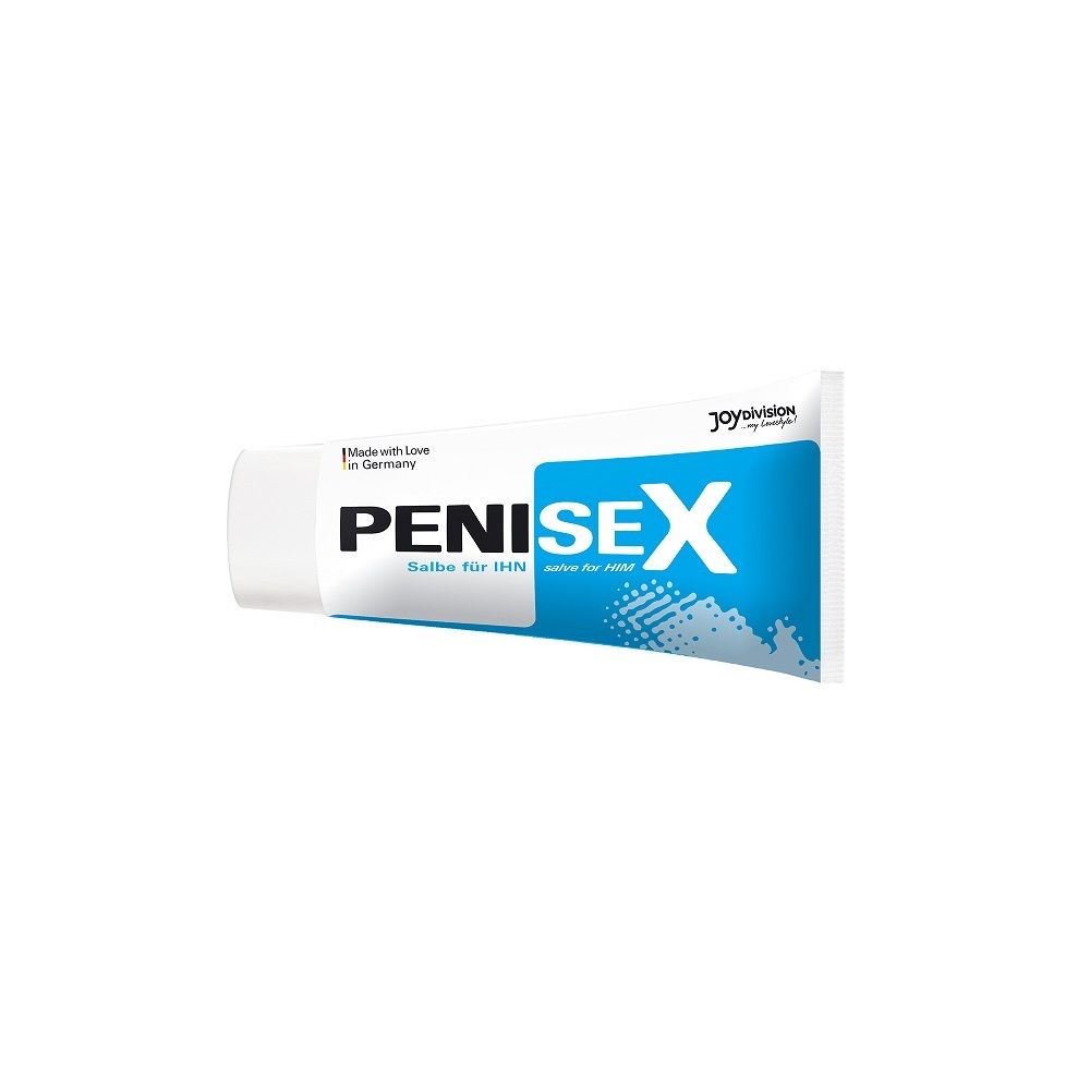 Tubo di Penisex Salbe für ihn. Confezione blu e bianca con il nome del prodotto e il logo del produttore.