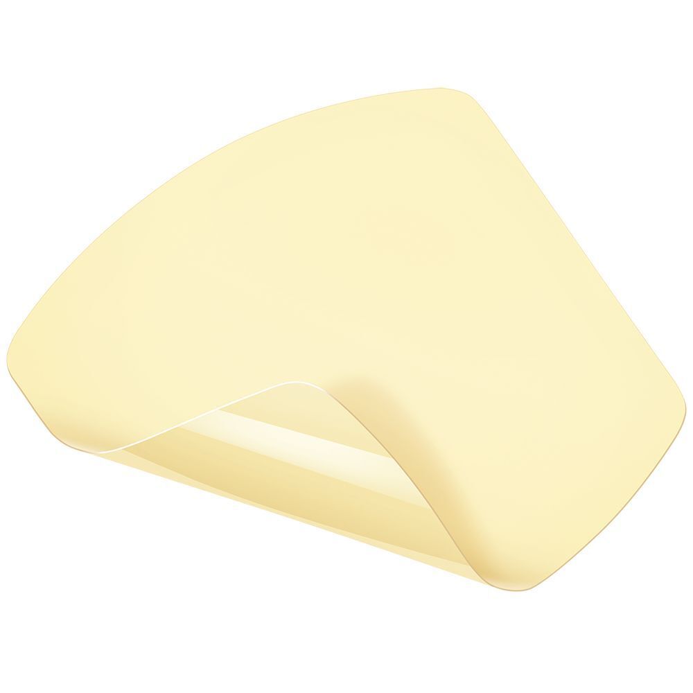Un tampone per ferite flessibile, giallo pallido, con angoli arrotondati.