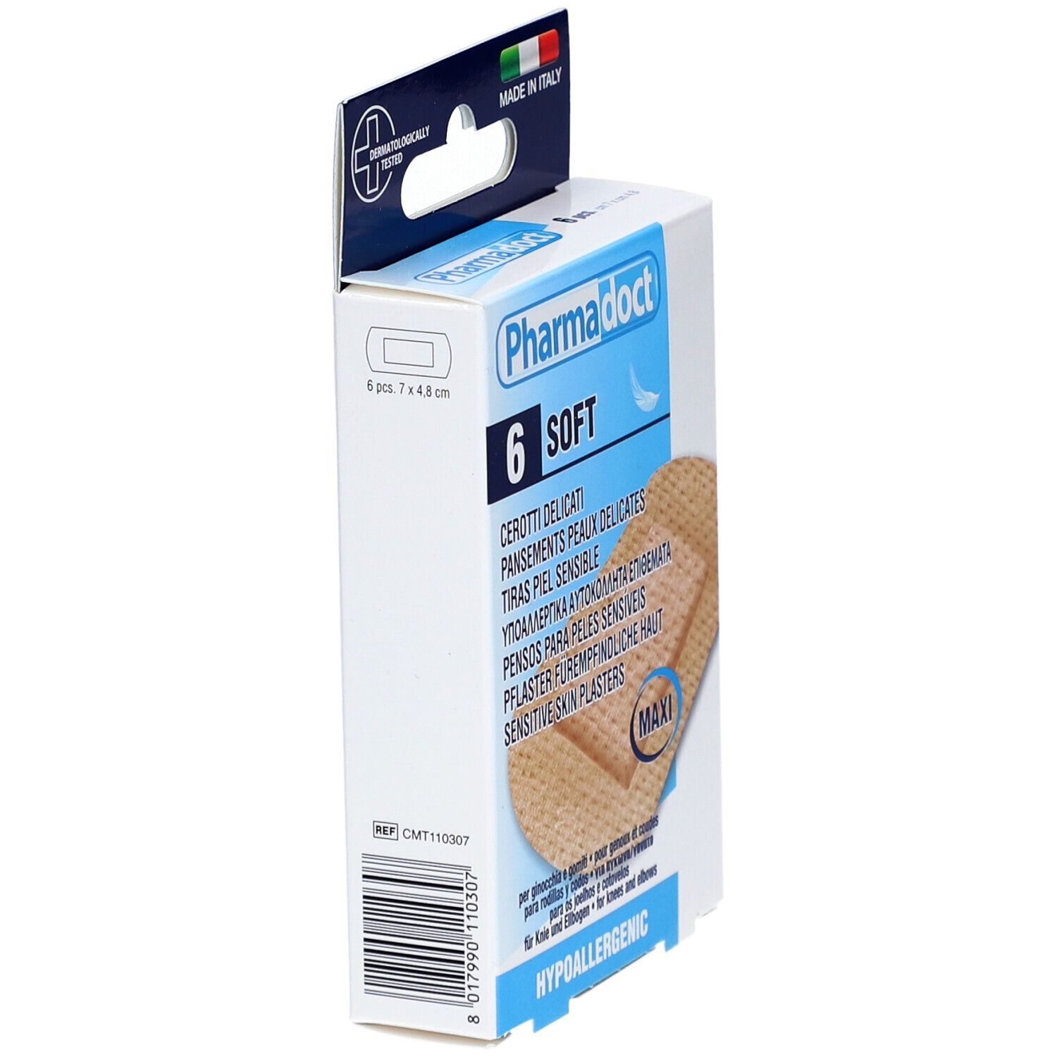 Confezione di cerotti per pelli delicate Pharmadoct, 6 pezzi. Made in Italy. Con gancio.