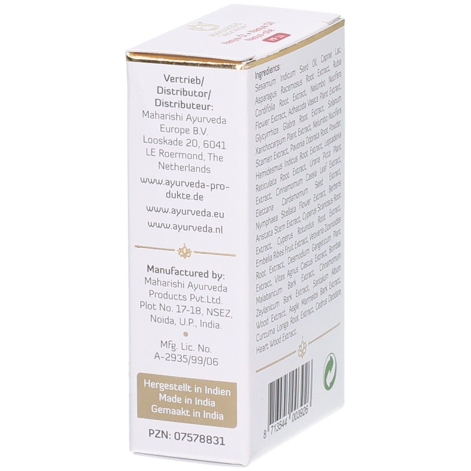 Olio Nasya Maharishi Ayurveda: Informazioni produttore e distributore. 10ml.