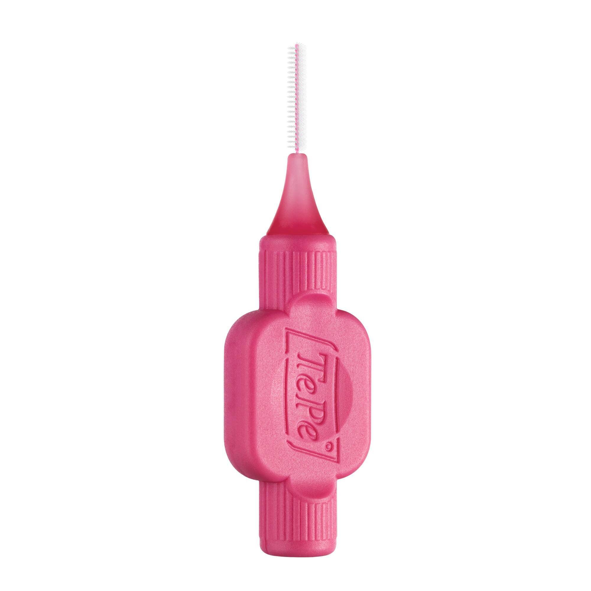 Singolo scovolino rosa. Marchio TePe. Setole sulla punta.