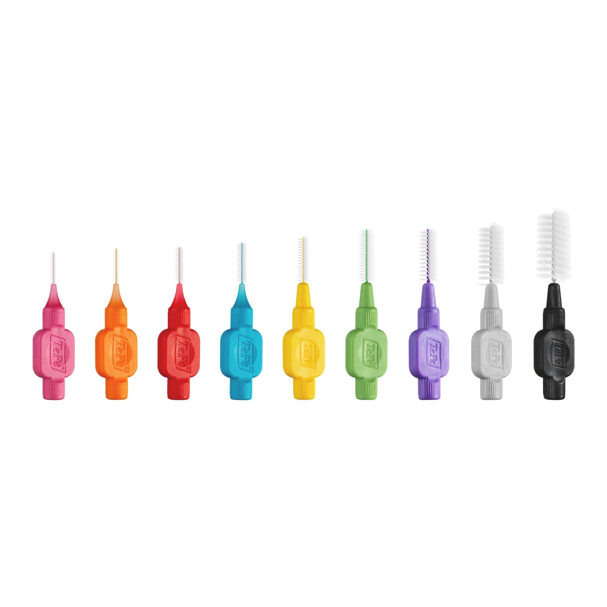 Spazzolini interdentali colorati. Testine di diversi colori. Marchio TePe.