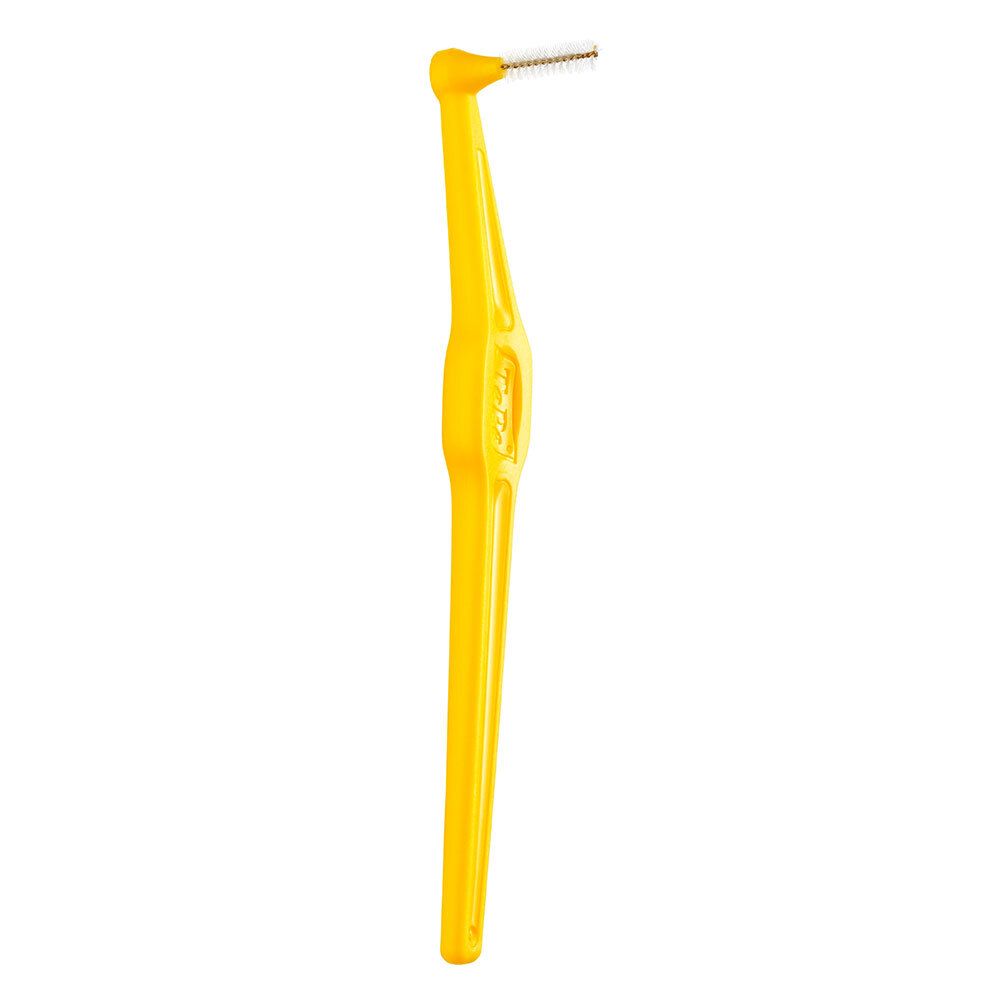 Singolo scovolino interdentale TePe Angle giallo. Testina angolata. Manico ergonomico.