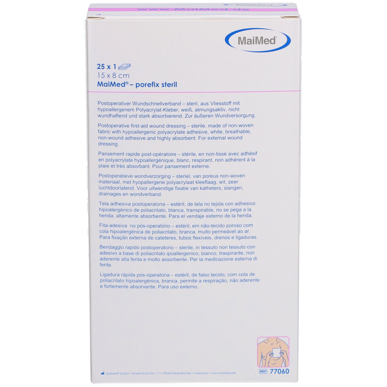 Confezione MaiMed porefix. Scatola bianca con informazioni prodotto e logo.