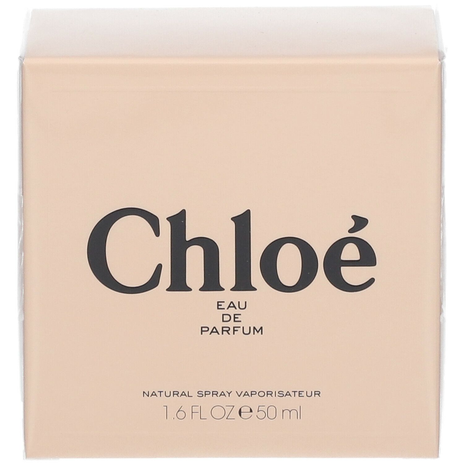 Scatola beige con logo Chloé, Eau de Parfum, Natural Spray Vaporisateur. 1.6 FL OZ e 50 ml.