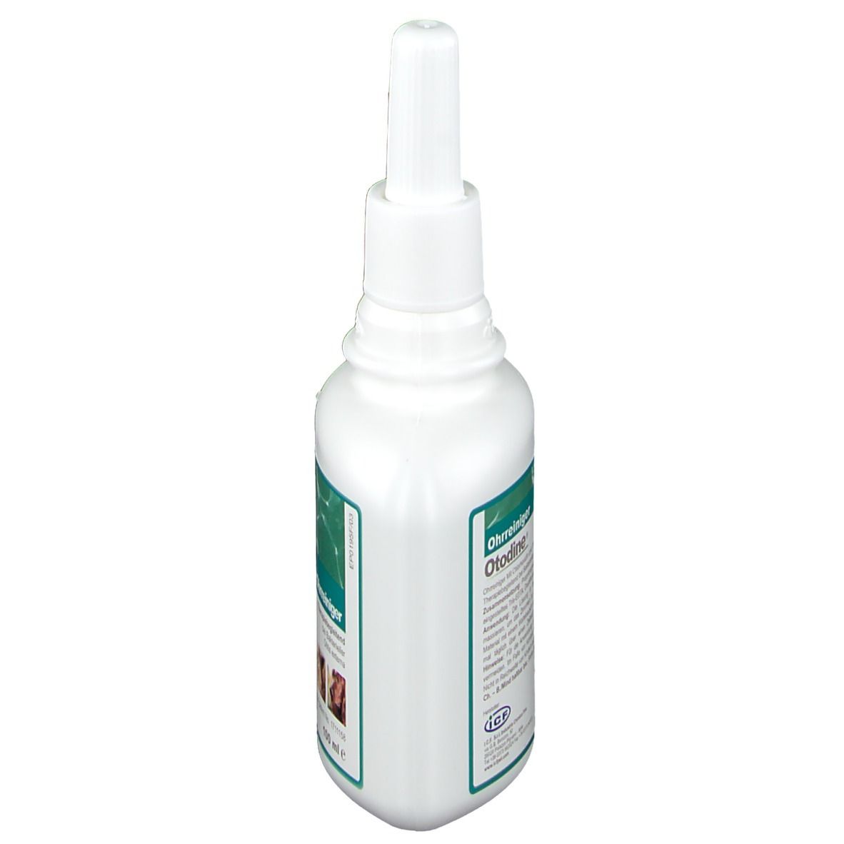 Confezione Otodine®. Vista laterale della scatola bianca con informazioni e testo sul prodotto.