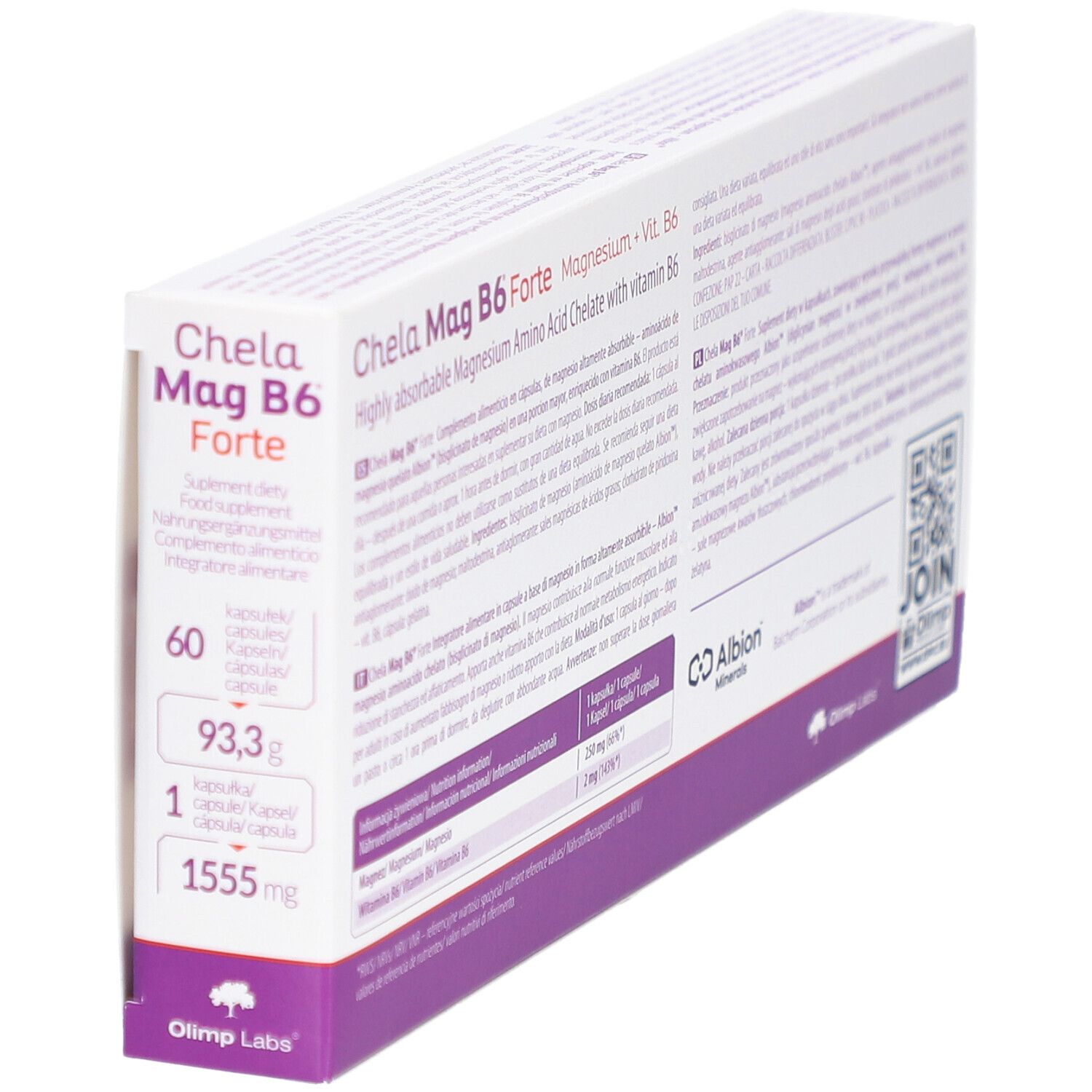 Retro della scatola. Testo multilingue. Marchio: Olimp Labs. Ingredienti e informazioni nutrizionali. 60 capsule.