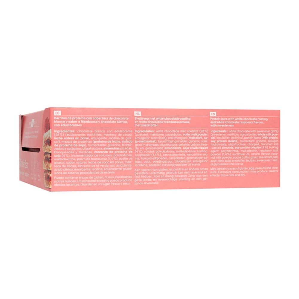 Retro della confezione rosa con testo. Ingredienti, informazioni nutrizionali, testo in tedesco, inglese e francese.