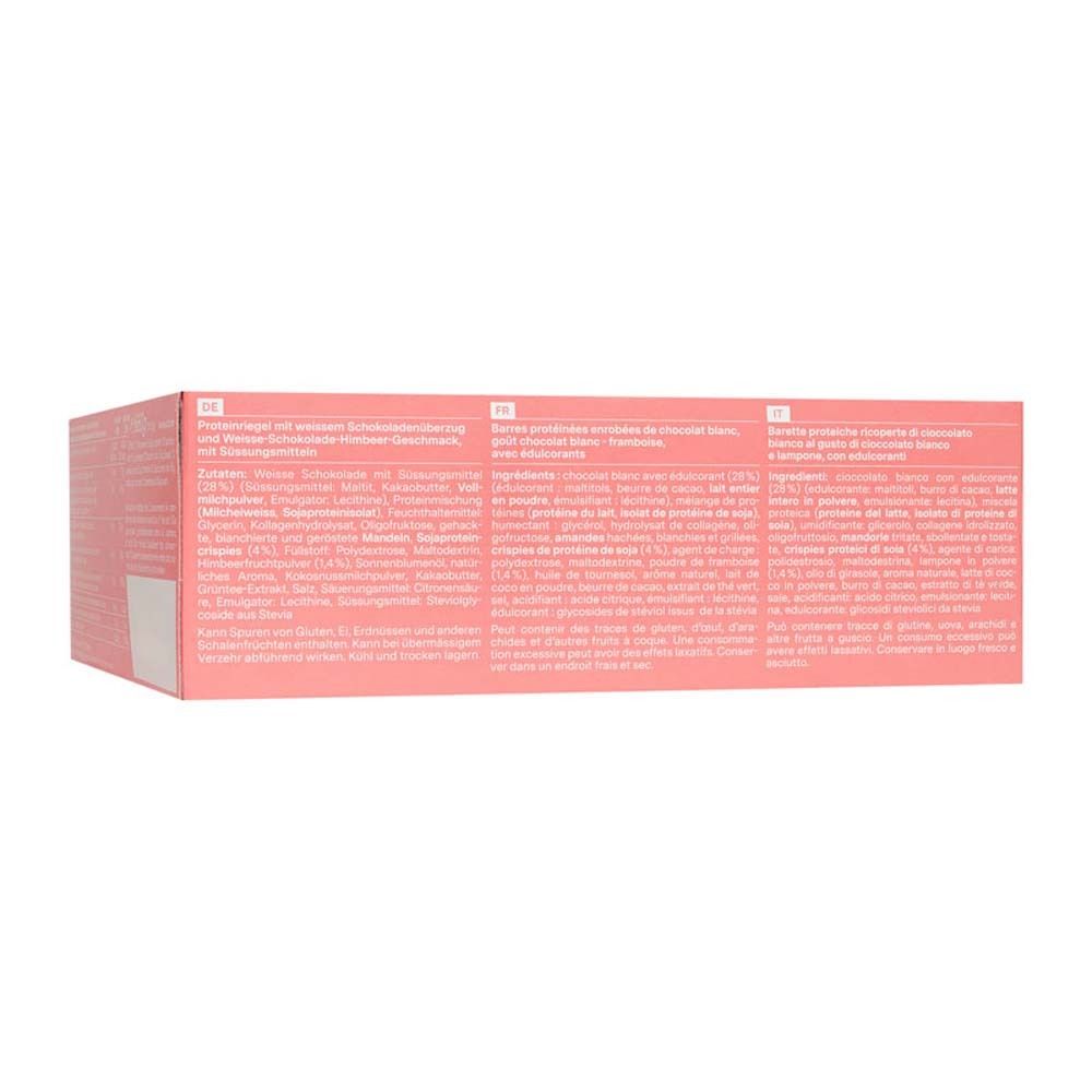 Retro della confezione rosa con testo. Testo in tedesco, inglese e francese.