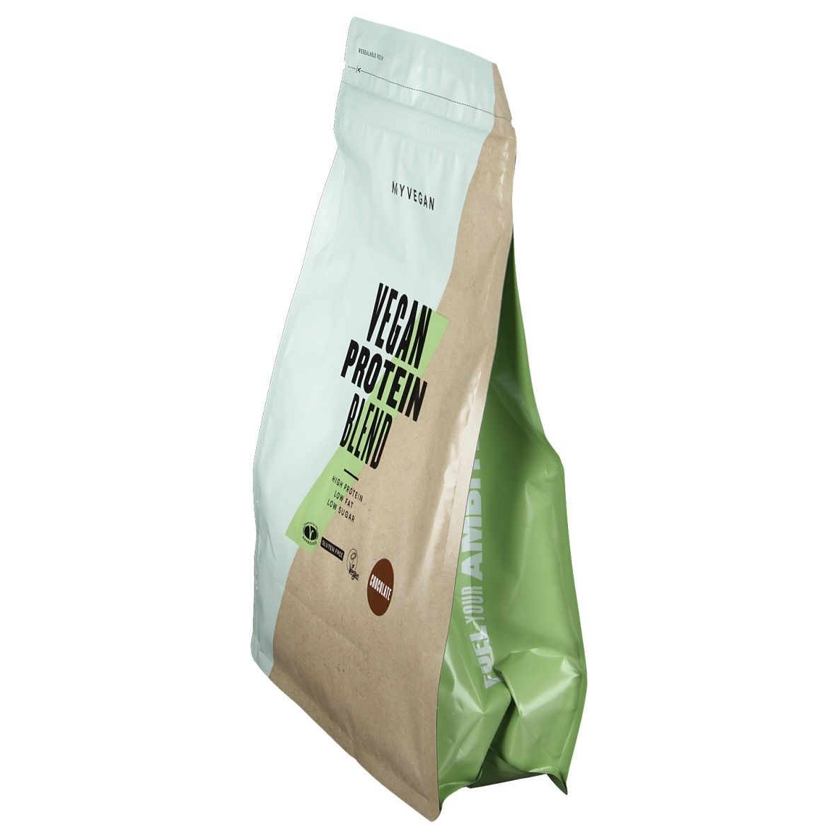 Retro della busta Myvegan Vegan Protein Blend. Contiene informazioni nutrizionali ed elenchi di ingredienti. 1 kg.
