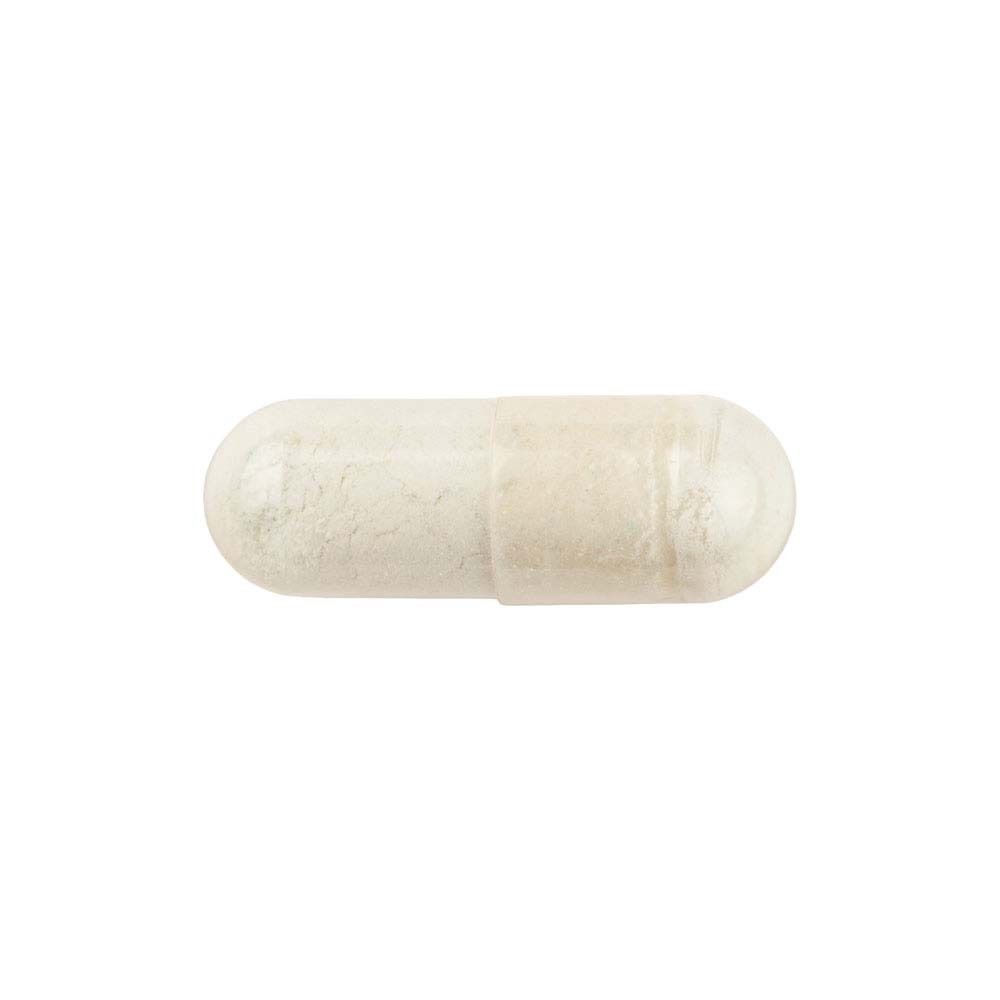 Una singola capsula oblunga color crema.
