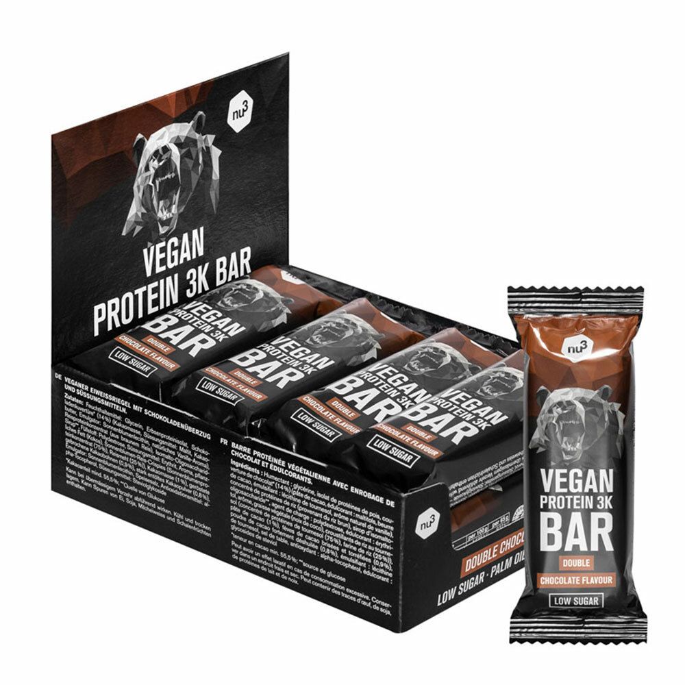 nu3 Vegan Protein 3K Bar, doppio cioccolato Set da 12