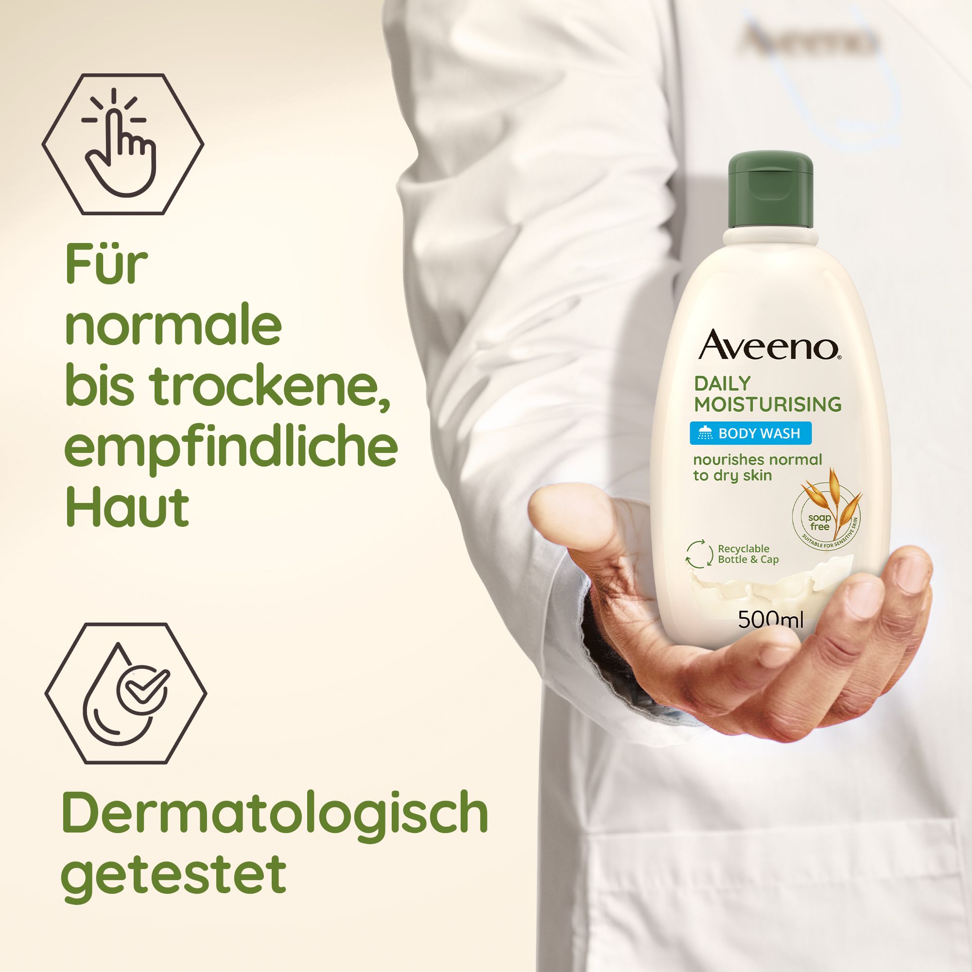 Aveeno Daily Moisturising Body Wash, flacone da 500ml.