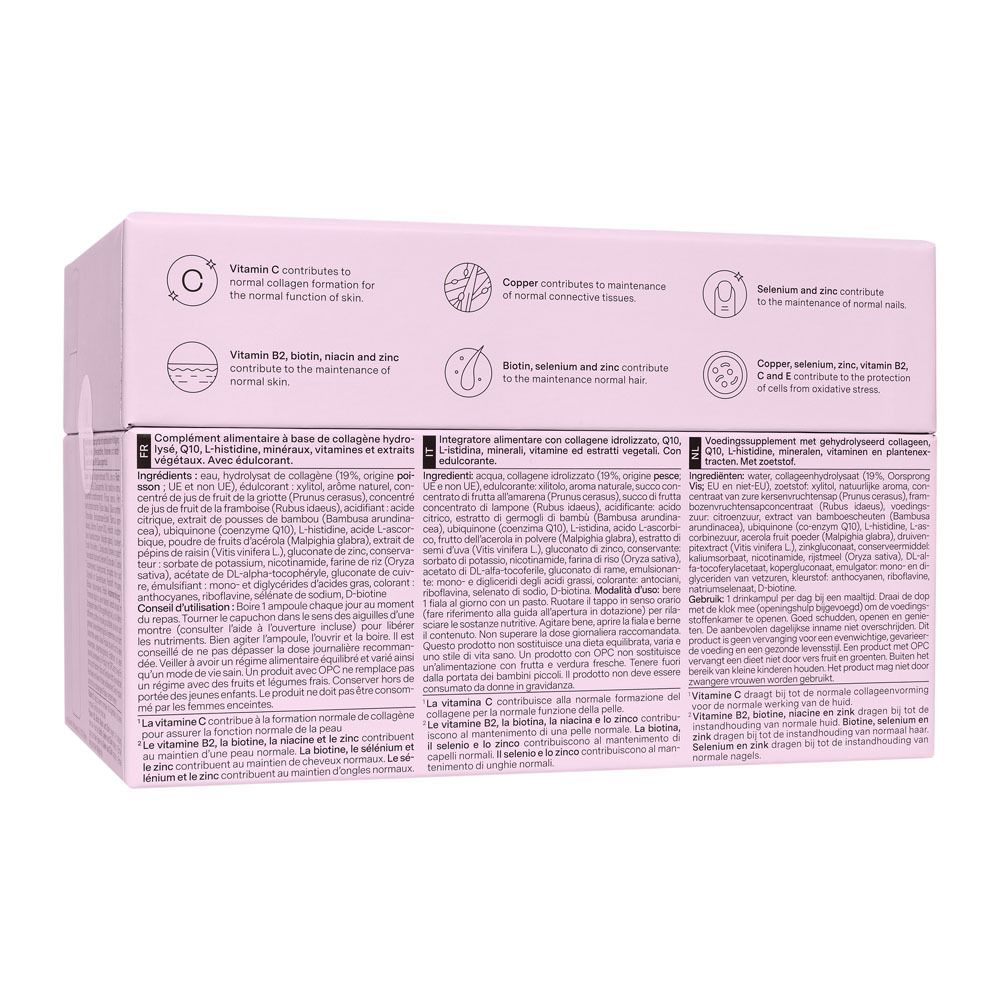 Retro della confezione. Testo in tedesco. Illustrazione di una fiala.