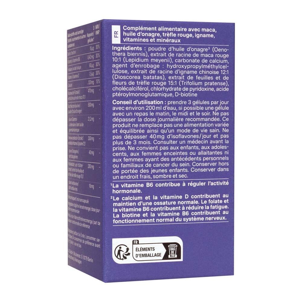 Retro della scatola con ingredienti e istruzioni in francese. Marca: nu3 Meno Balance.