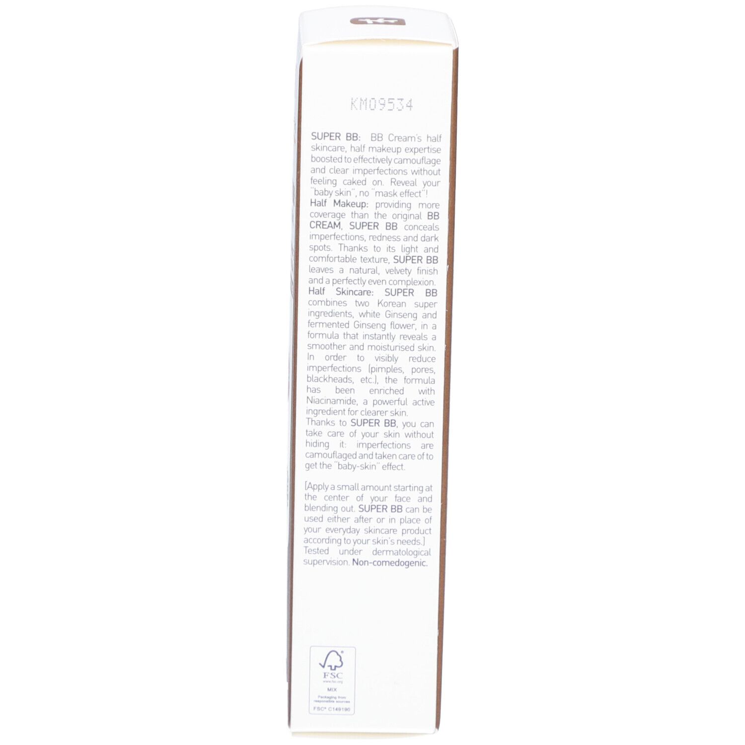 Retro della confezione Erborian Super BB. Descrizione del prodotto in inglese. Informazioni di contatto e istruzioni.