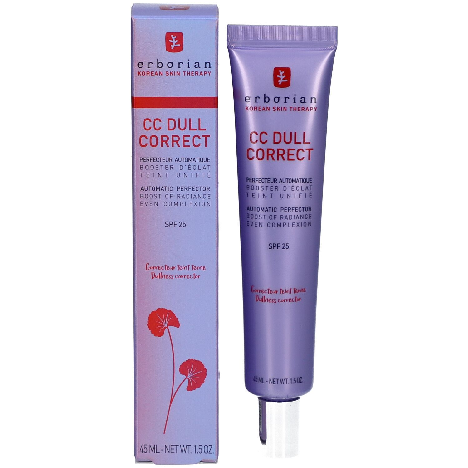 Prodotto e confezione. Tubo e scatola viola. Nome del prodotto e SPF 25 visibili.