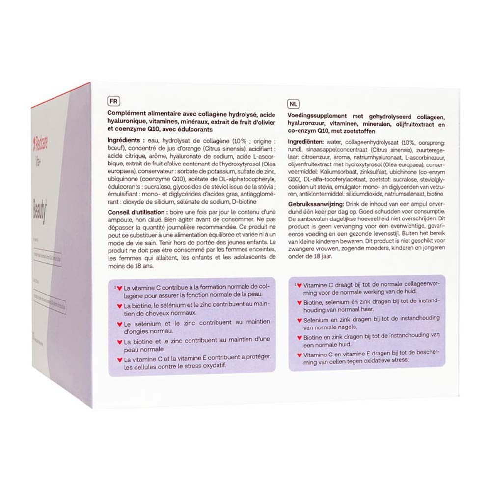 Retro della confezione Redcare Vita+ Beauty. Informazioni in tedesco e italiano. Ingredienti e istruzioni per l'uso.