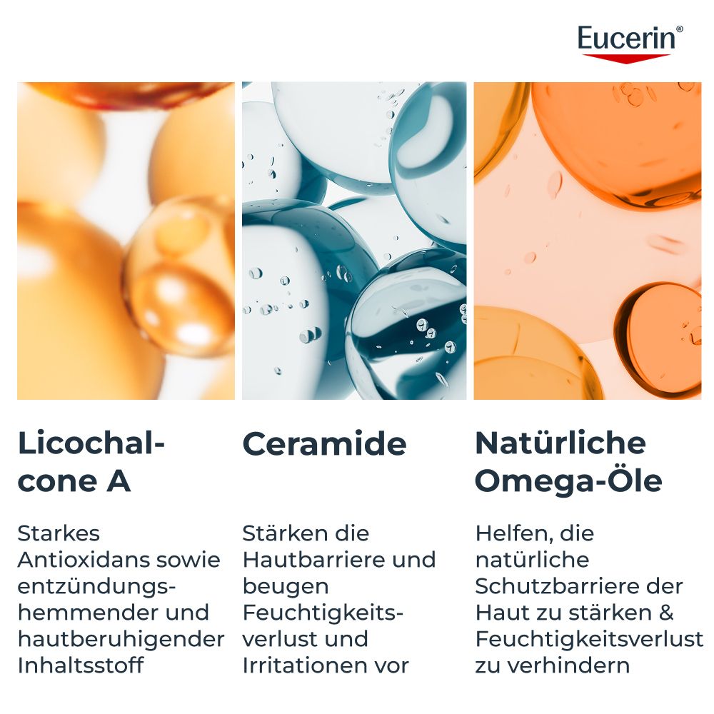 Ingredienti Eucerin AtopiControl: Licochalcone A, Ceramidi, Oli Omega Naturali.