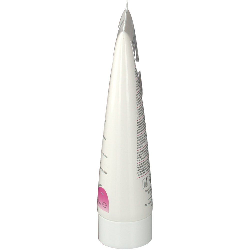 Tubo bianco di crema corpo SYNCHROCELL. Punta, tappo bianco. Testo multilingue.