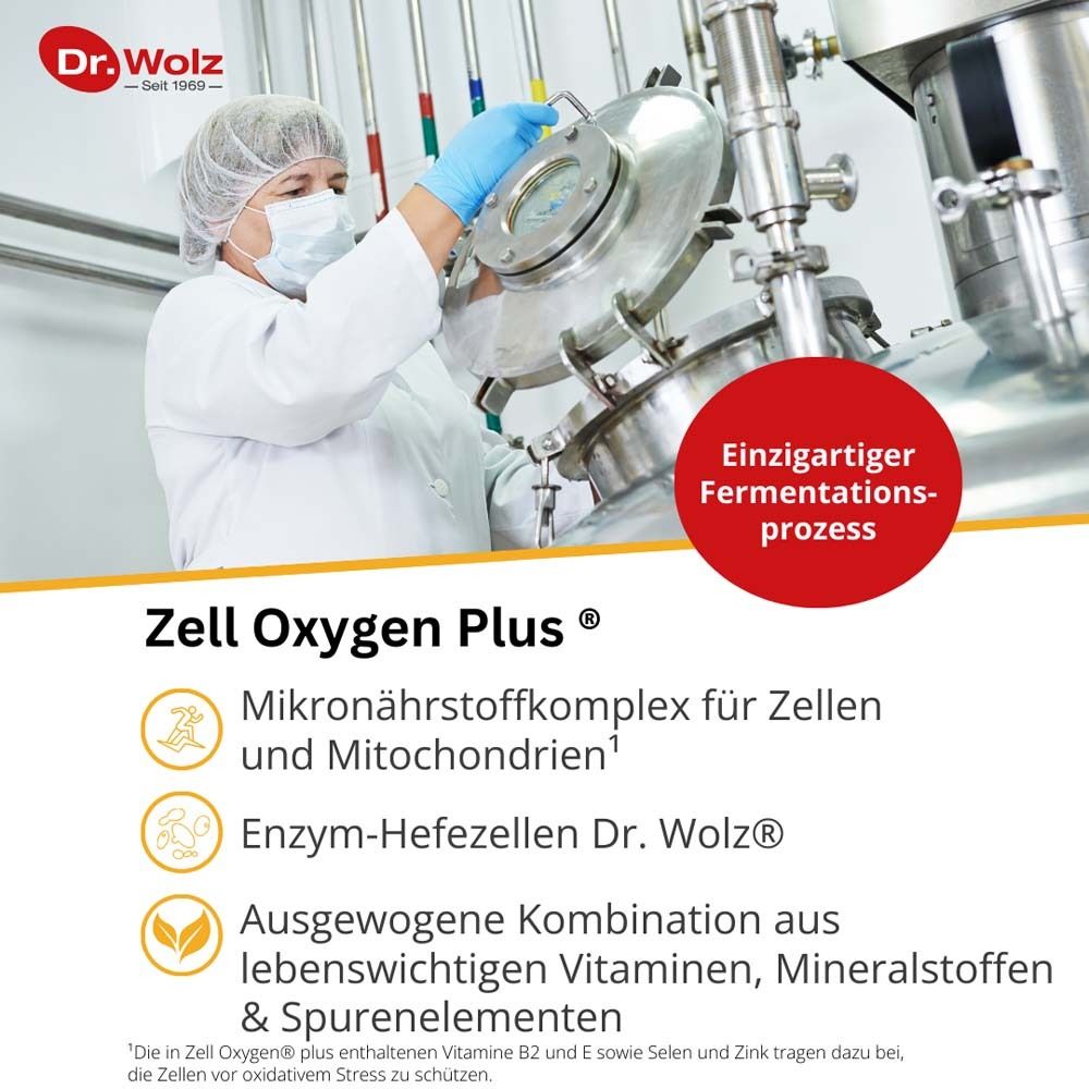 Confezione bianca di Zell Oxygen plus. Marchio Dr. Wolz. Contiene enzimi, vitamine, oligoelementi.