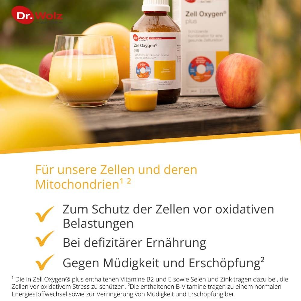 Bicchiere con liquido, mele e succo. Testo: Per proteggere le cellule dallo stress ossidativo.