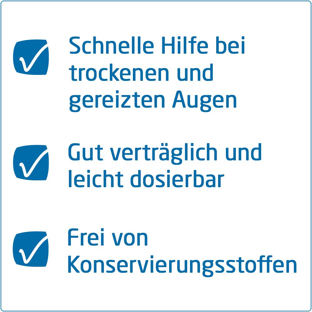 Testo con segni di spunta blu: Aiuto rapido, ben tollerato, senza conservanti.