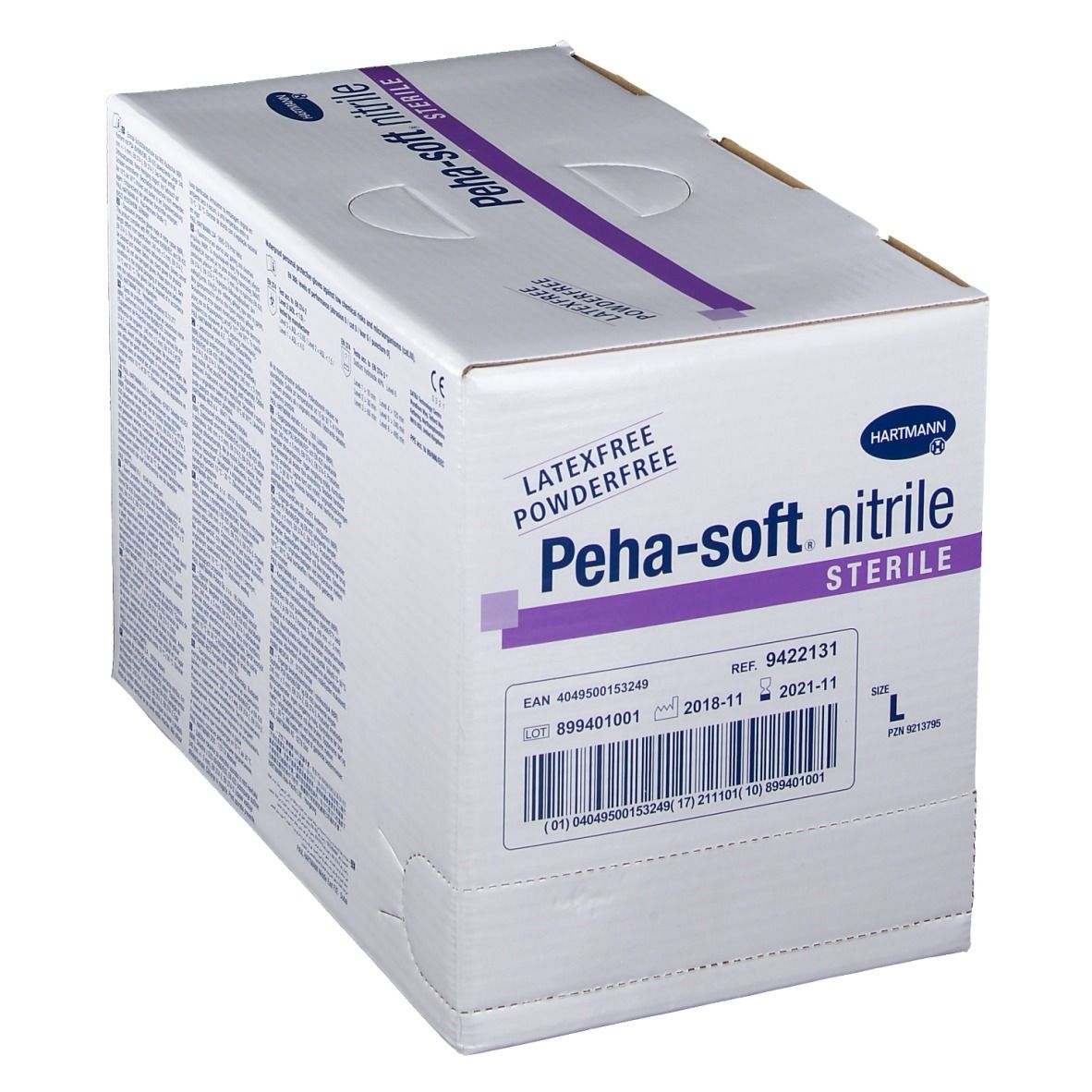 Scatola di guanti Peha-soft nitrile sterili, senza lattice e senza polvere, marchio Hartmann. Taglia L.