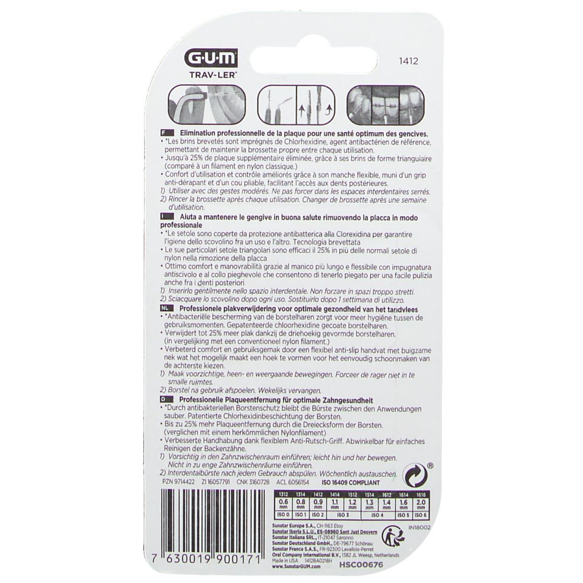 Retro della confezione con informazioni sul prodotto ed esempi di utilizzo. Testo multilingue.