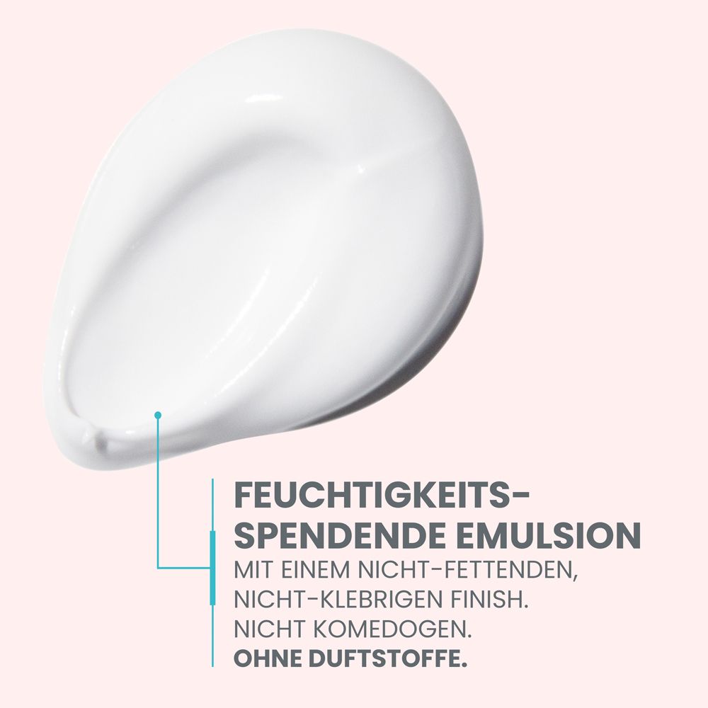 Un'emulsione bianca con finitura non grassa. Non comedogenica, senza profumo.