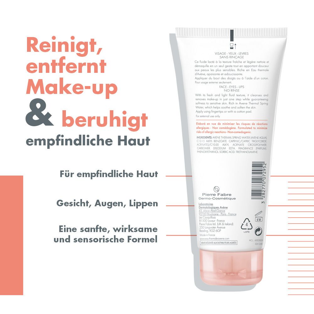 Tubo bianco con tappo rosa, contiene lozione detergente per pelli sensibili.