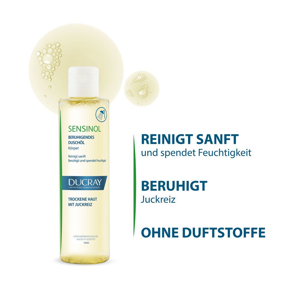 Ducray Sensinol olio lavante lenitivo per pelle secca e pruriginosa. Senza profumo.