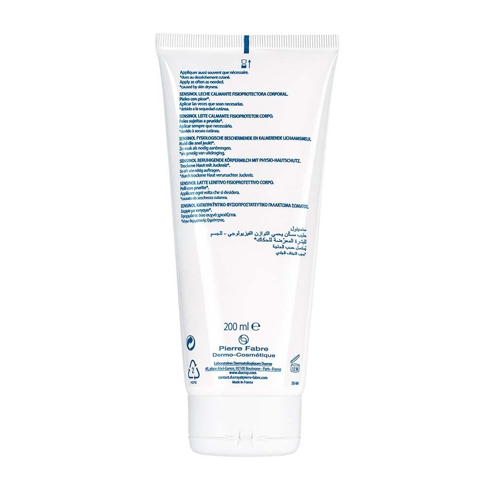 Retro del tubo. Testo multilingue. Marchio: DUCRAY. Volume: 200 ml. Informazioni sullo smaltimento.