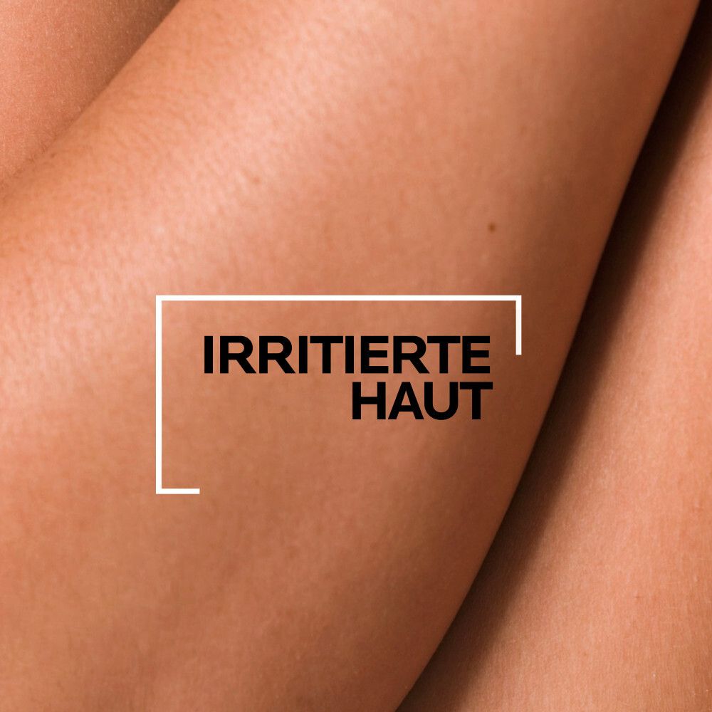 Primo piano della pelle. Testo: Pelle irritata.