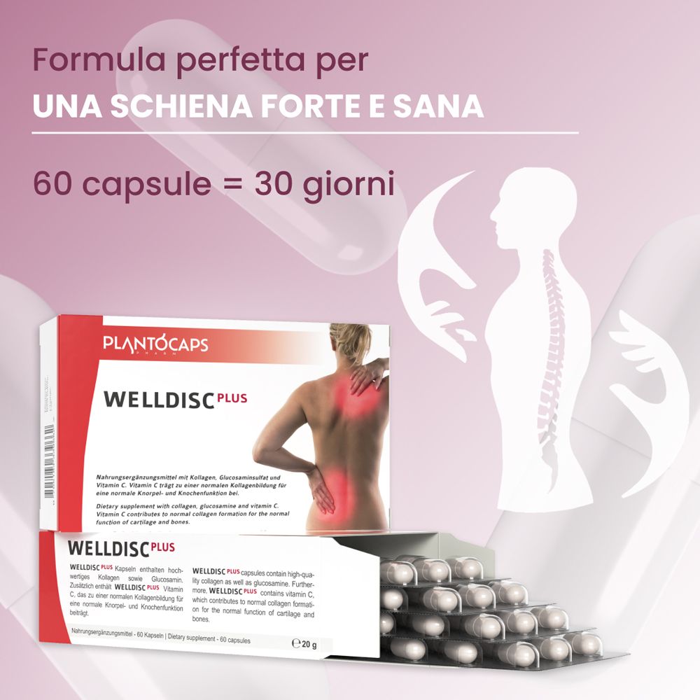 Confezione di plantoCAPS WELLDISC PLUS, vista di tre quarti anteriore.