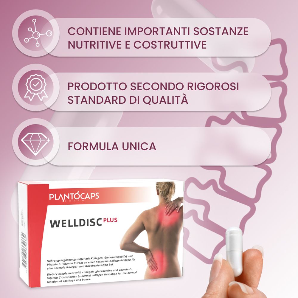 Retro della confezione plantoCAPS WELLDISC PLUS con elenco ingredienti.