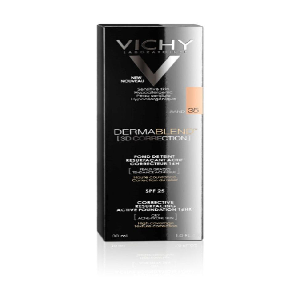 Scatola Vichy Dermablend 3D Correction, tonalità Sand 35, SPF 25, 30 ml.