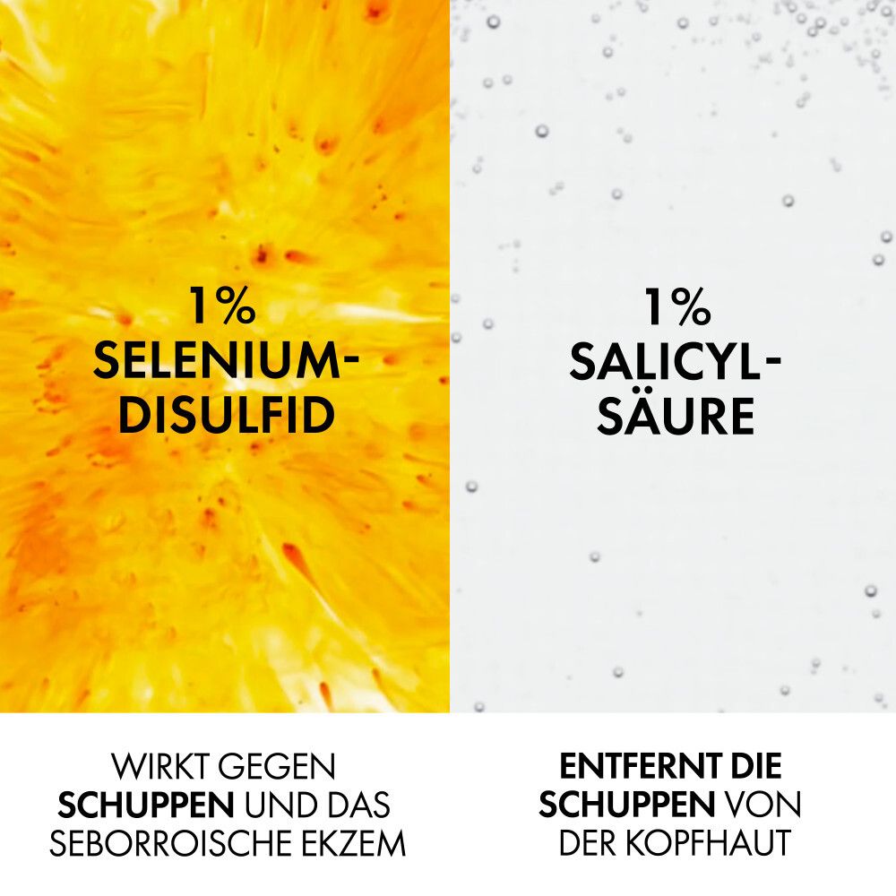 Due aree con ingredienti: 1% Disolfuro di selenio e 1% Acido salicilico. Agisce contro la forfora e l'eczema seborroico.